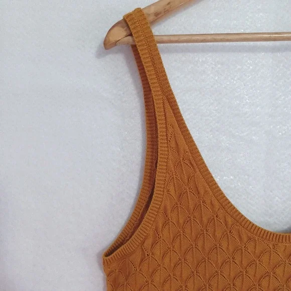 Treasure & Bond Women's M Pointelle Cotton Knit Tank Dress Cover Up Mustard NEW - Picture 3 of 7